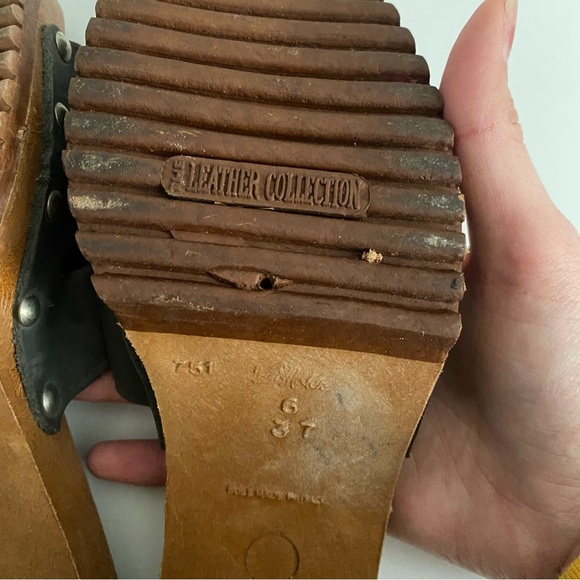 Vintage Leather Collection chunky mule grommet slide sandal heel 37 6 - Picture 9 of 15